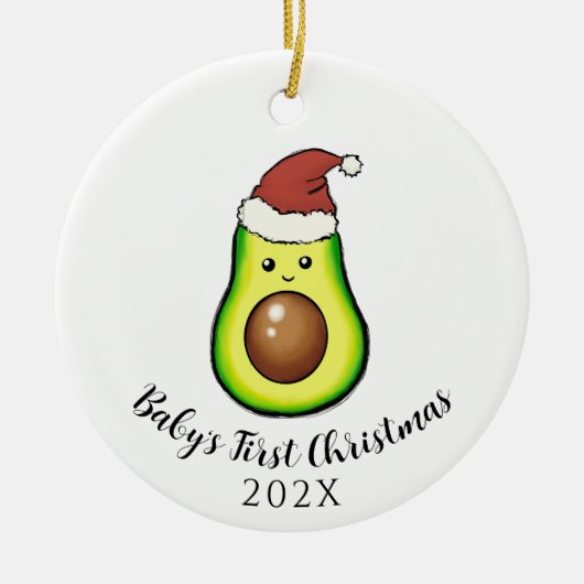 Duale Seite Avacado Baby's First Christmas w. Foto Keramik Ornament (Vorne)