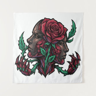 Dualität der Rose | Dunkle Gothic Japanische Hanny Wandteppich
