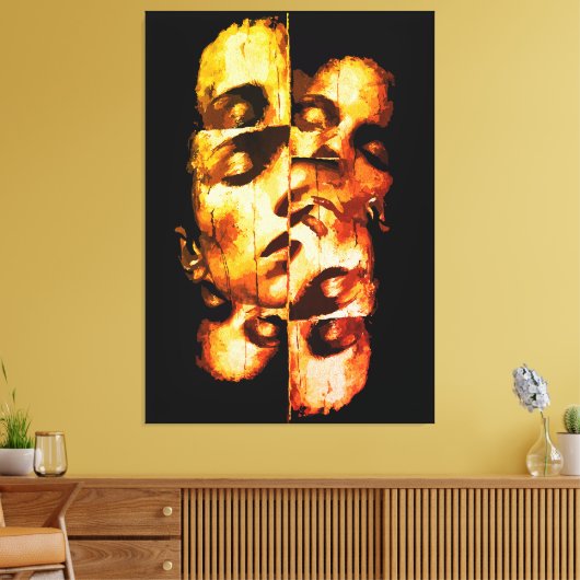 Dualität in Gold - Abstraktes, modernes Portrait Leinwanddruck (Insitu (Wohnzimmer))