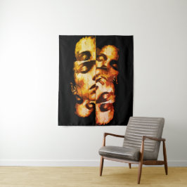Dualität in Gold - Abstraktes, modernes Portrait Wandteppich