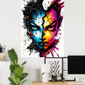 Dualität Unleashed – Intensive Abstrakte Gesichts- Poster (Heimbüro)