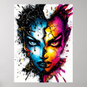 Dualität Unleashed – Intensive Abstrakte Gesichts- Poster (Vorne)