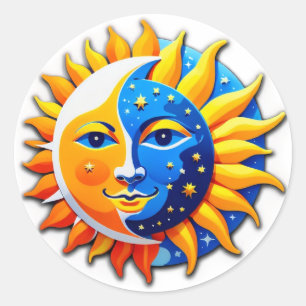 Dualität von Tag und Nacht: Sonne und Mond Runder Aufkleber