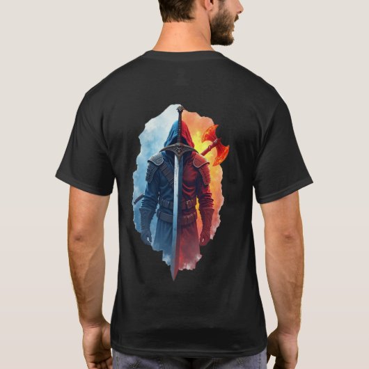 Duality Warrior - Fire & Ice Knight Fantasy Design T-Shirt (Rückseite)