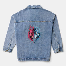 Duality Wolf - Roter und Blauer Geist Kunst Jeansjacke