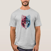 Duality Wolf - Roter und Blauer Geist Kunst T-Shirt (Vorderseite)