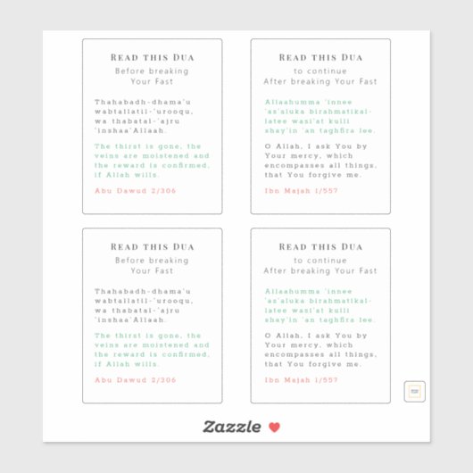 Duas for Iftar bricht die Fast in Ramadan Aufkleber (Blatt)