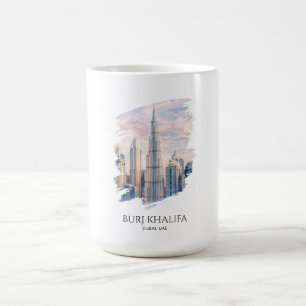 Dubai Burj Khalifa Luxus Stadt Skyline Aquarell Kaffeetasse