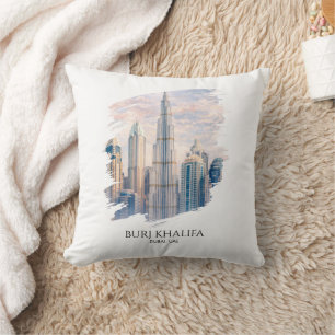 Dubai Burj Khalifa Luxus Stadt Skyline Aquarell Kissen