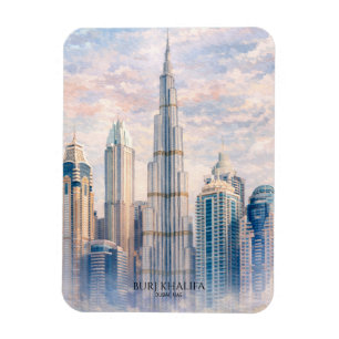 Dubai Burj Khalifa Luxus Stadt Skyline Aquarell Magnet