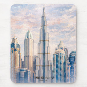Dubai Burj Khalifa Luxus Stadt Skyline Aquarell Mousepad