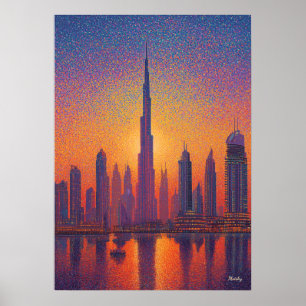 Dubai Burj Khalifa Pointillismus-Sonnenuntergang-S Poster