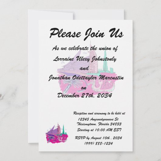 dubai city no txt rosa grafisches Reisedesign.png Einladung (Vorderseite)