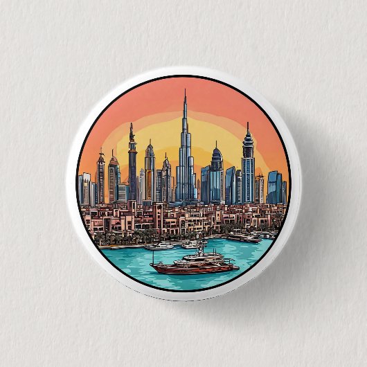 Dubai City Skyline mit Hochhäusern Button (Vorderseite)