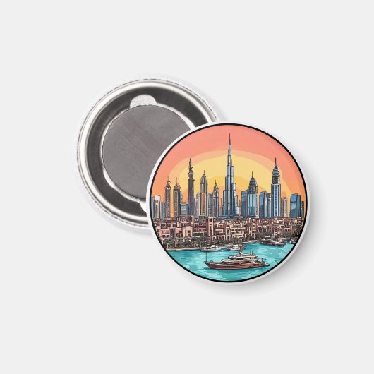 Dubai City Skyline mit Hochhäusern Magnet (Vorderseite/Rückseite)
