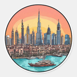 Dubai City Skyline mit Hochhäusern Runder Aufkleber