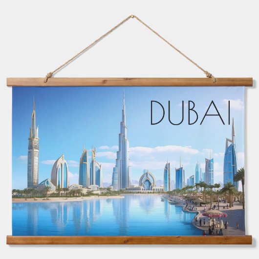 Dubai Cityscape Wandteppich Mit Holzrahmen (Vorne)