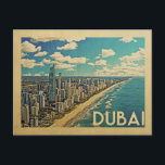 Dubai Coast Vintage Travel Postkarte<br><div class="desc">Dubai Design im Vintage Travel Stil mit einer Szene an der Küste mit dem Strand und Skyline von Dubai.</div>