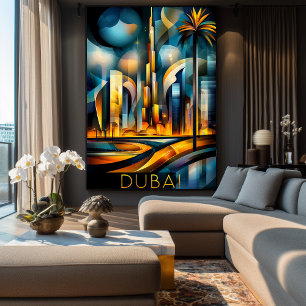 Dubai Futuristic Cubism - Modern Geometric Skyline Poster