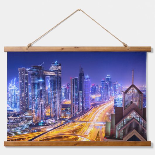 Dubai Indien nachts Wandteppich Mit Holzrahmen (Vorne)