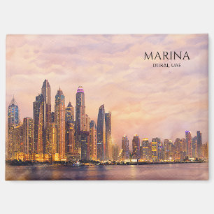 Dubai Marina Skyline Aquarell Stadtlichter Reise Magnet