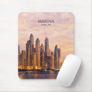 Dubai Marina Skyline Aquarell Stadtlichter Reise Mousepad