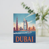 Dubai Marina Skyline & Boat Retro Postkarte (Stehend Vorderseite)