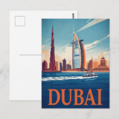 Dubai Marina Skyline & Boat Retro Postkarte (Vorne/Hinten)