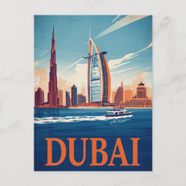Dubai Marina Skyline & Boot Retro Postkarte