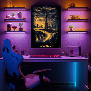Dubai-Silhouette - Kohle-Monochrom-Kunst - Urban Poster