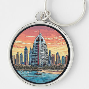 Dubai-Skyline am Abend mit ikonischem Turm Schlüsselanhänger