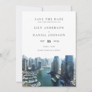 Dubai-Skyline-Aquarell-Elegante Hochzeit Save The Date