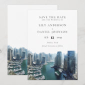 Dubai-Skyline-Aquarell-Elegante Hochzeit Save The Date (Vorne/Hinten)
