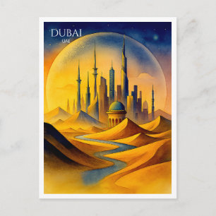 Dubai-Skyline-Aquarell-Postkarte UAE-Souvenir Feiertagspostkarte