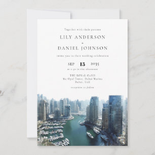 Dubai-Skyline-Aquarell-QR-Code-Hochzeit Einladung