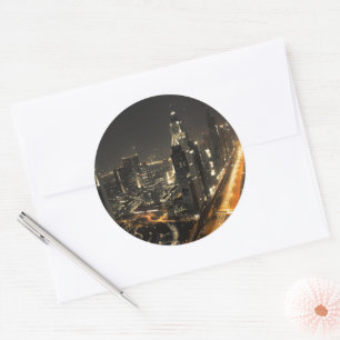 Dubai Skyline bei Nacht Runder Aufkleber