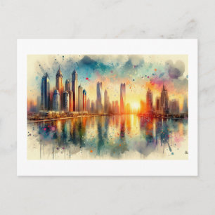 Dubai-Skyline bei Sonnenuntergang, Postkarte