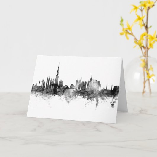 Dubai Skyline Black White Karte (Gelbe Blume)