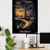 Dubai Skyline - Charcoal Monochrome Art - Urban Poster (Heimbüro)