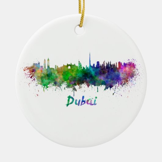 Dubai skyline im Watercolor Keramik Ornament (Vorne)