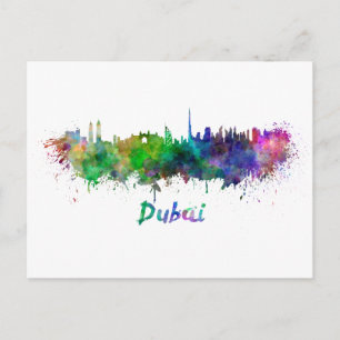 Dubai skyline in watercolor postkarte