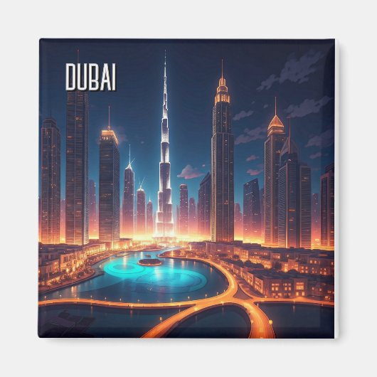 Dubai Skyline Night Travel Magnet (Vorne)