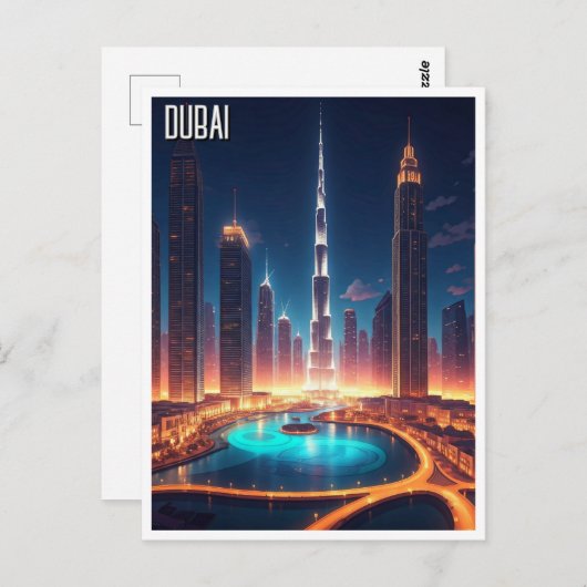 Dubai Skyline Night Travel Postkarte (Vorne/Hinten)