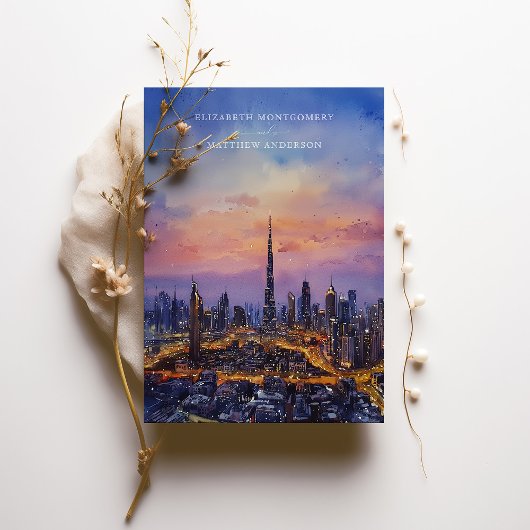 Dubai Skyline Sunset Wedding Save the Date Einladung