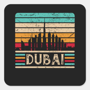 Dubai Skyline Vintag Vereinigte Arabische Emirate Quadratischer Aufkleber