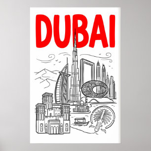 Dubai-Skyline-Wandkunst - Minimalistische schwarze Poster
