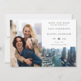 Dubai Skyline Watercolor Photo Wedding Save The Date