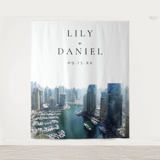 Dubai Skyline Wedding Photo Backdrop Wandteppich (Vorderseite)