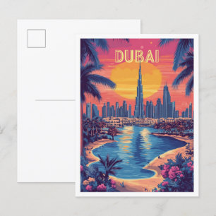 Dubai UAE Art Vintag Illustration Travel Postkarte