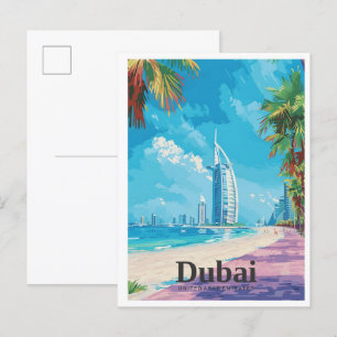 Dubai UAE Art Vintage Travel Postkarte